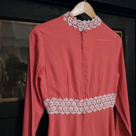〜70s vintage pink×lace dress