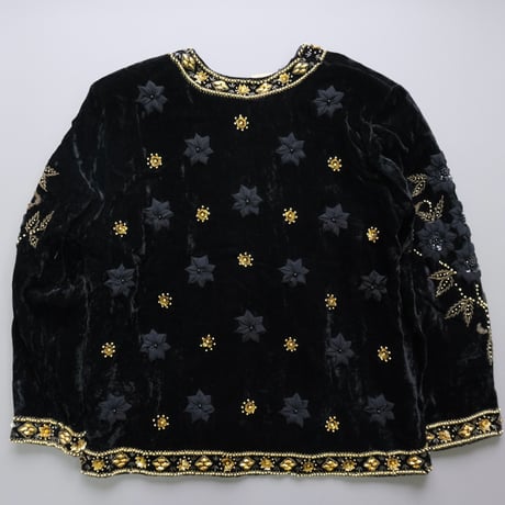 beaded embroidery velours cardigan