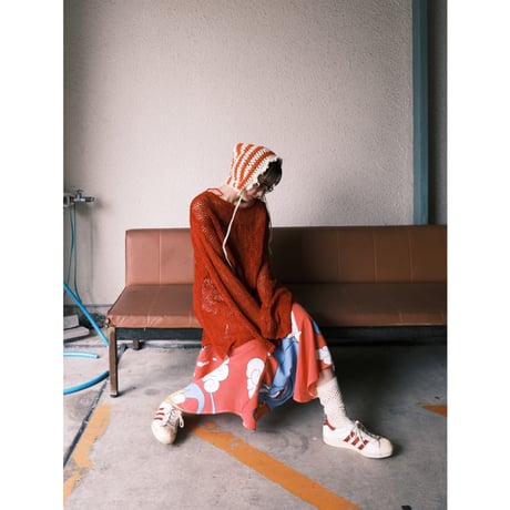 Borboleta / hand knit bonnet / orange