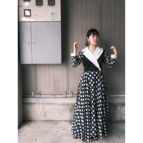 70s vintage / see-through polka dot dress
