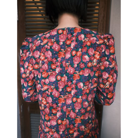 puff sleeve flower print corduroy dress