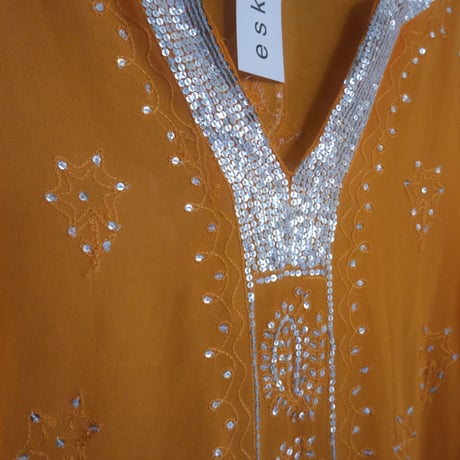 see-through embroidery blouse/orange