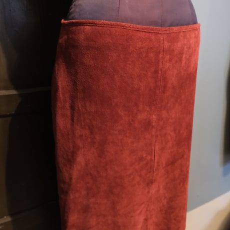leather long skirt / wine red