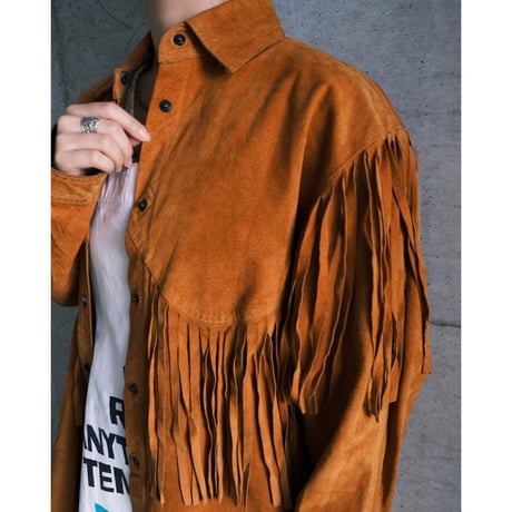 camel leather jacket with fringe