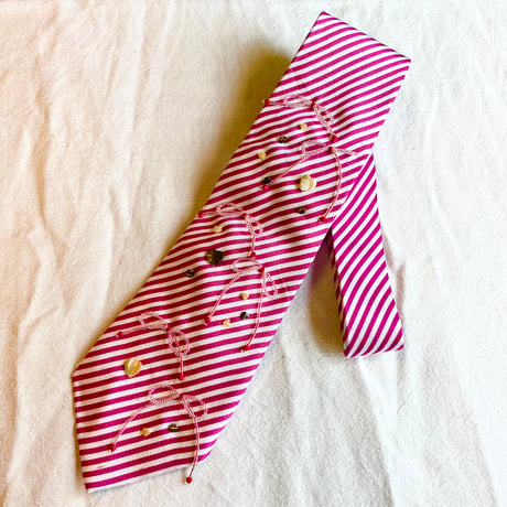 "繕う" collaboration beads embroidery necktie "ribbon × stripe"