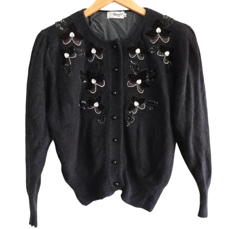 angora knit cardigan with ribbon