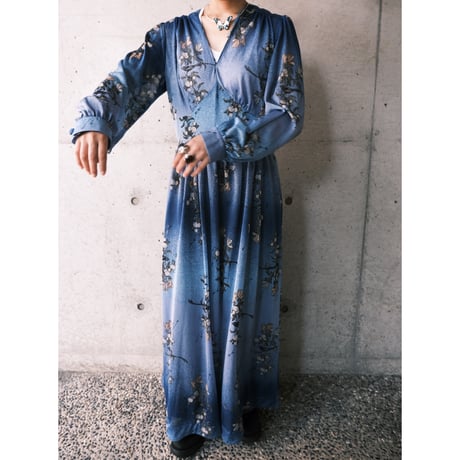 70s crimplene blue dress “birds”