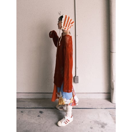 Borboleta / hand knit bonnet / orange