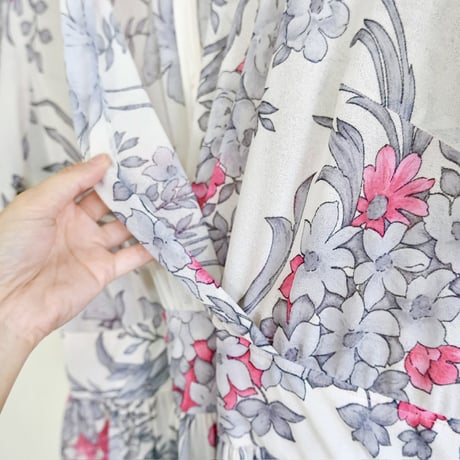 see-through flower white dress “pink×gray”