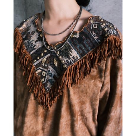 tie-dye cotton long tee with fringe