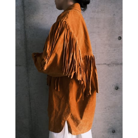 camel leather jacket with fringe