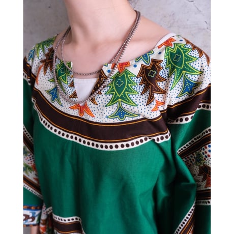 ethnic poncho tops “green”