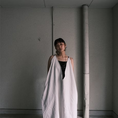 eski.  original remake linen dress / white / hand paint