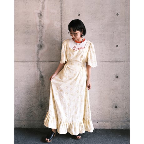 70's vintage / flower dress / yellow