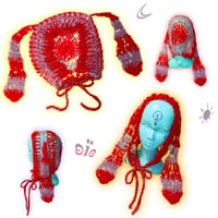 Bunny hood (red&lavender)