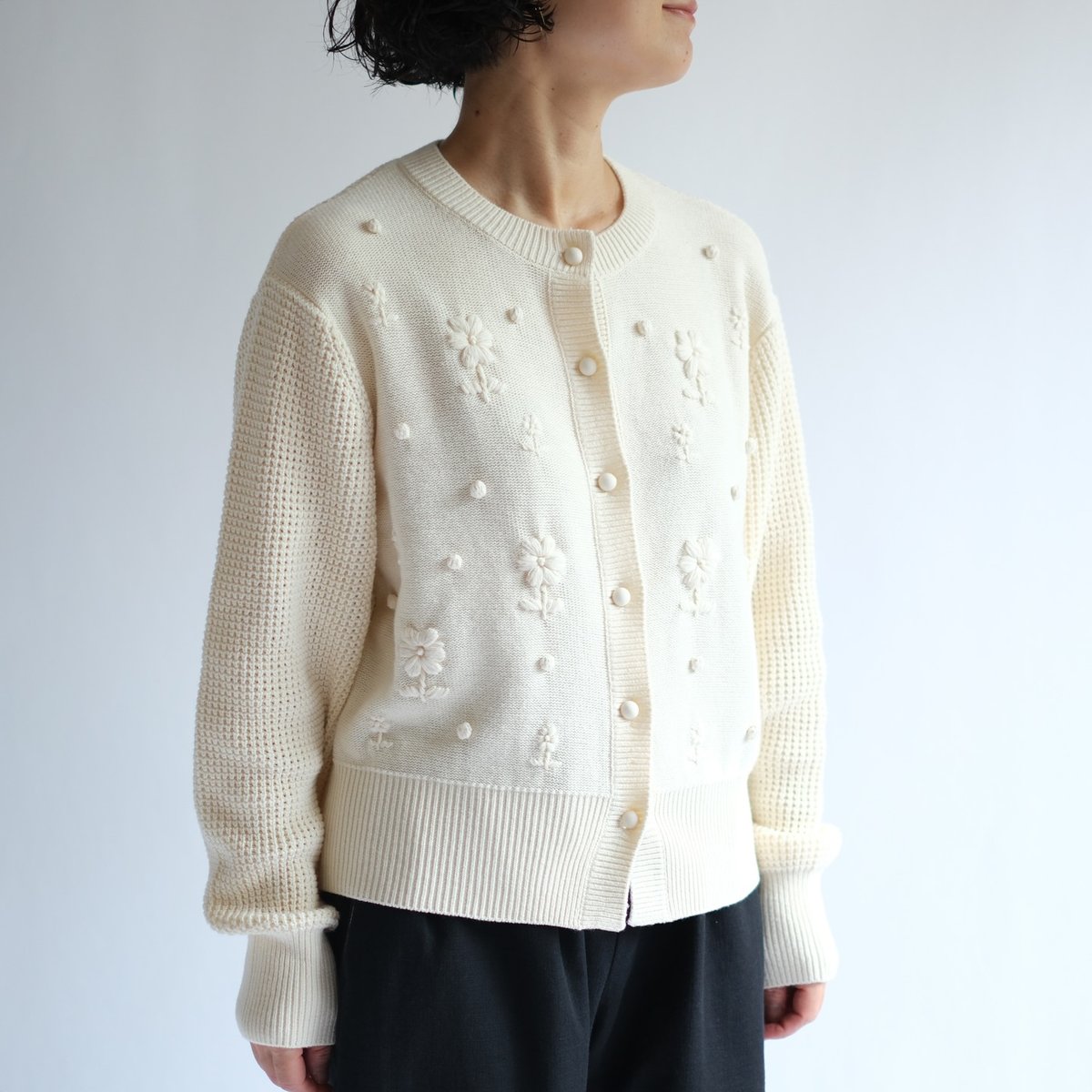 Plantation アイボリー 刺繍カーディガン Plantation アイボリー 刺繍カーディガン