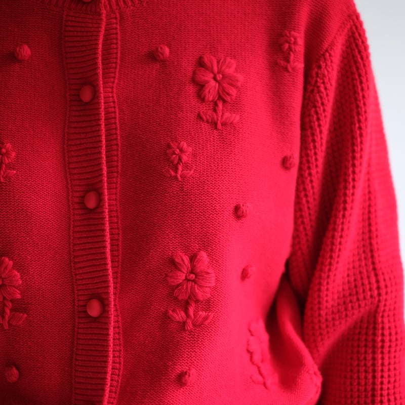 【美品】glamb 刺繍　カーディガン　サイズM チェリーレッド お花刺繍カーディガン｜RED | 84