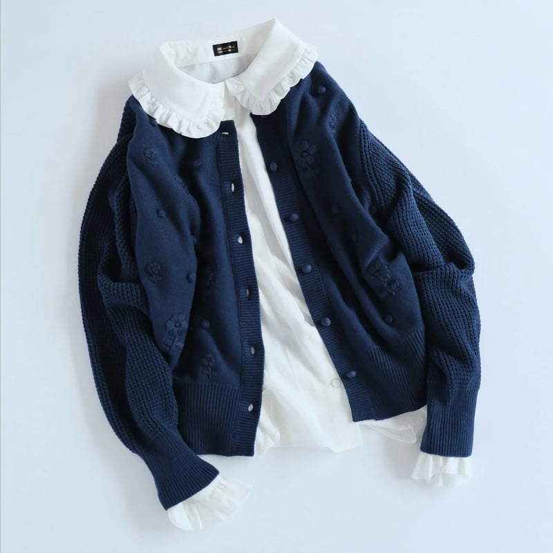 pot and tea ハンド刺繍 コットンカーディガン pot and tea ハンド刺繍