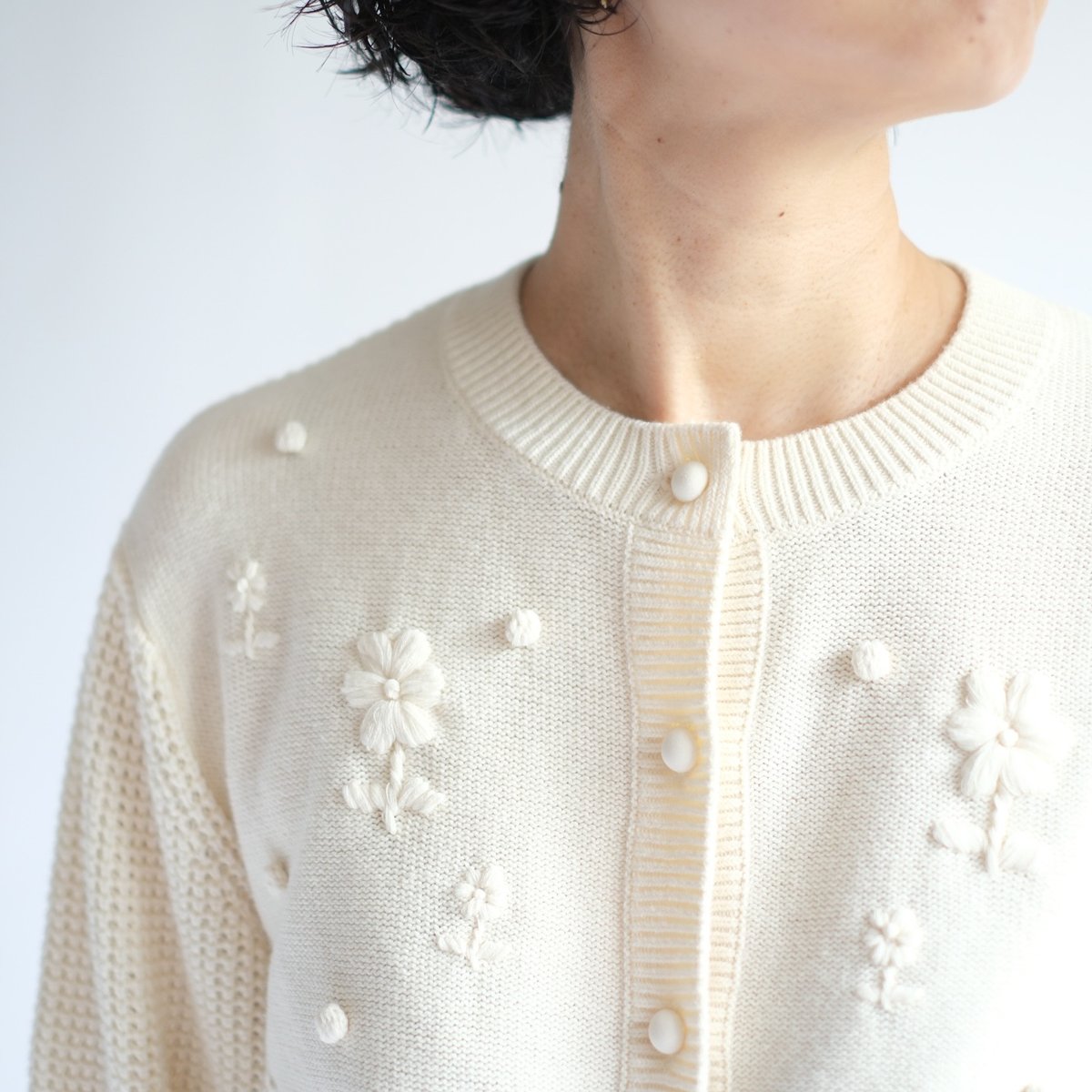 Plantation アイボリー 刺繍カーディガン Plantation アイボリー 刺繍カーディガン