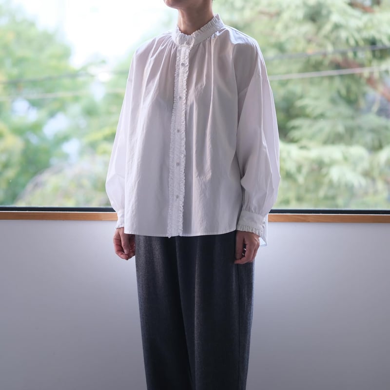 ◆美品 現行品 ポットアンドティー ミニフリルブラウス スタンドカラー pot and tea（ポットアンドティー）｜ミニフリルブラウス