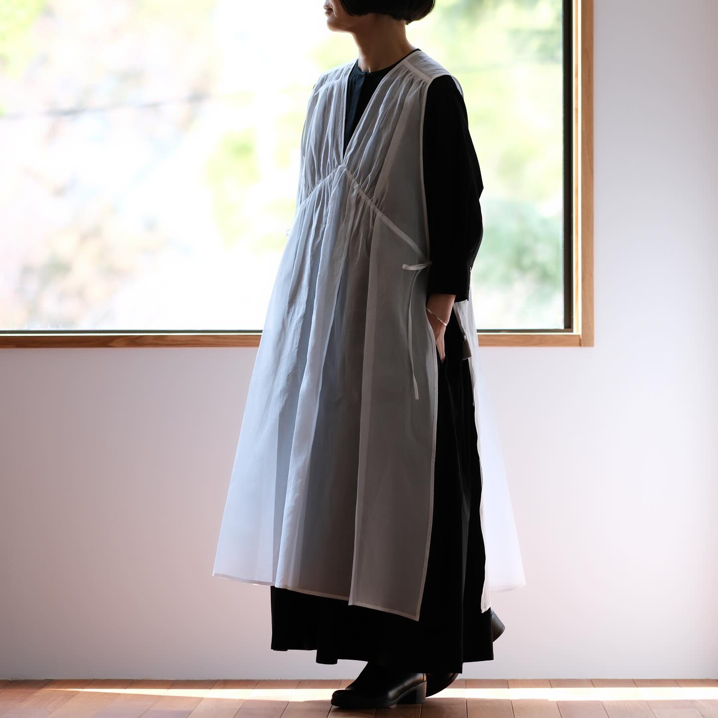 organza 2way long dress (白)｜TENNE HANDCRAFTED M