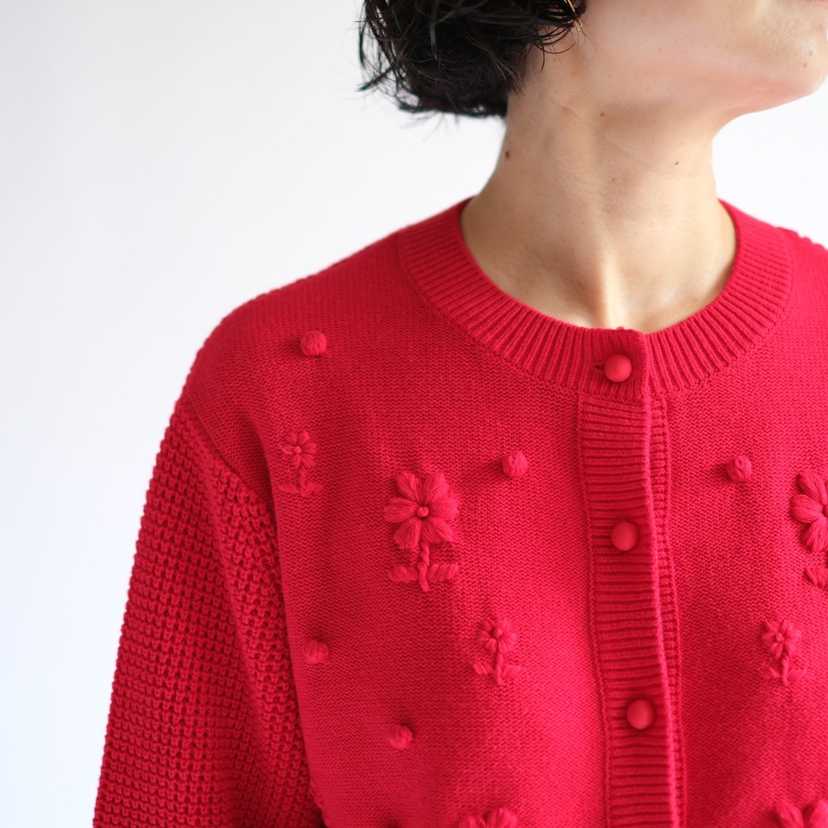 【美品】glamb 刺繍　カーディガン　サイズM チェリーレッド 美品】glamb 刺繍 カーディガン サイズM チェリーレッド 美品