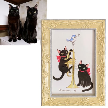 愛猫オーダー／ミニ額サイズ（額付き）