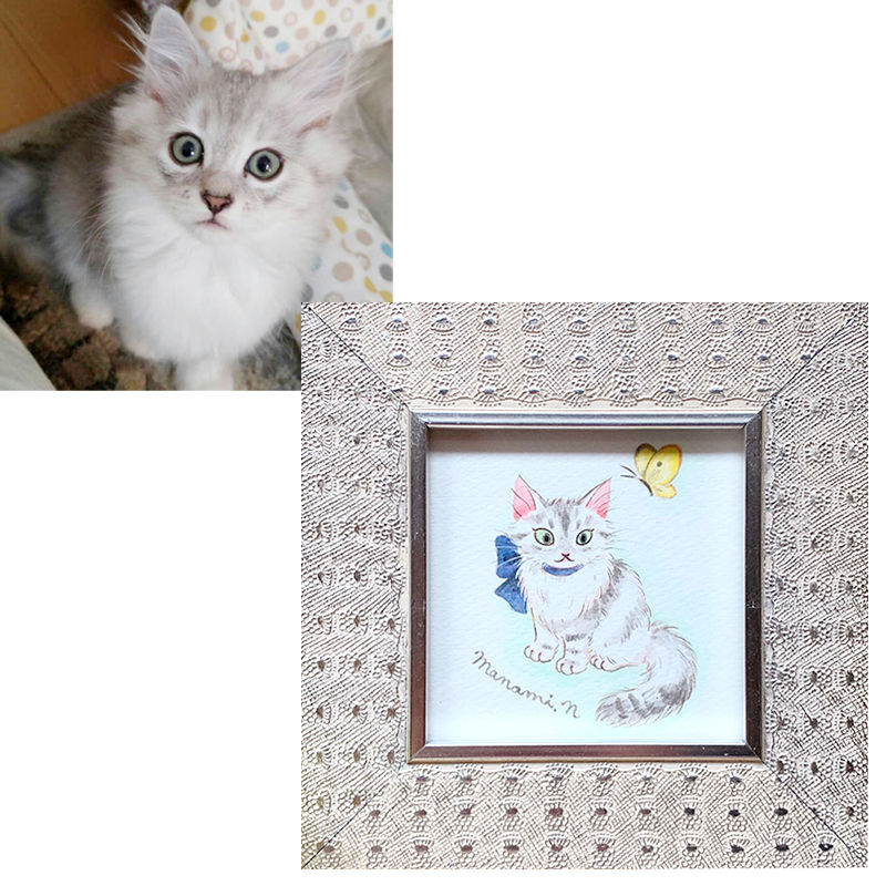 愛猫オーダー／ミニ額サイズ（額付き） | Ribbon Cat - リボンキャット