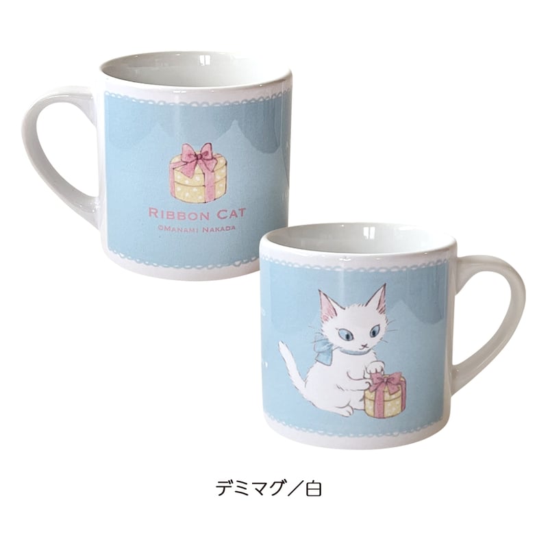 赤いリボンを巻いた白猫 ヴィンテージ ステンドグラス レア 丸型 ブルー 青 リボンキャット デミマグ | Ribbon Cat - リボンキャット仲田愛美の