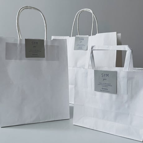 商品用手提げ袋　白地紙製　1枚　S M L サイズ　/    オリーブオイル500ml〜の紺色手提げ袋　1枚　1サイズ