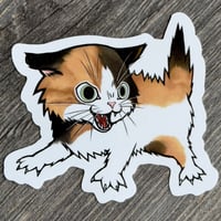 ステッカー『やんのんかネコちゃん（三毛猫）』(縦5.3cm×横5.8cm)