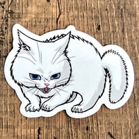 ステッカー『やんのんかネコちゃん（マンチカン白）』(縦4.3cm×横6cm)