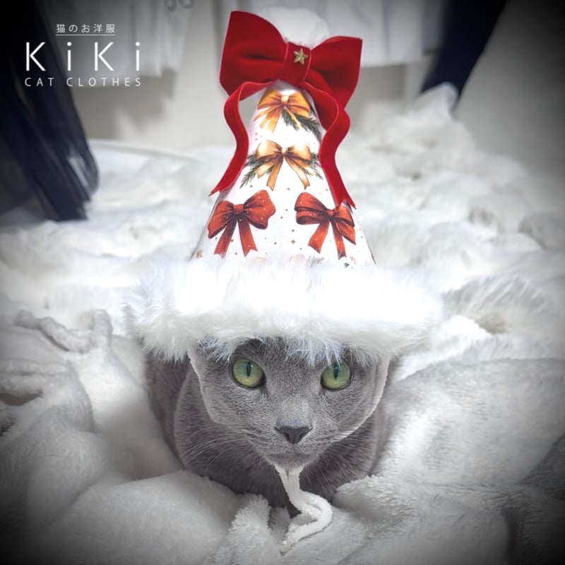 K-718フランス生地リボン柄サンタ帽子 | KiKi