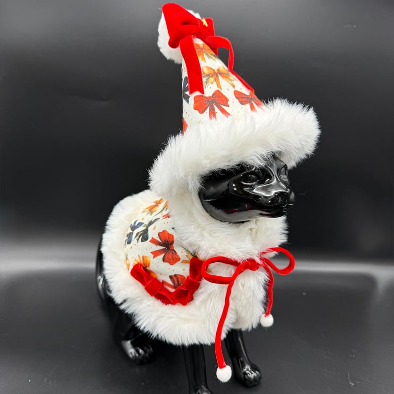 K-718フランス生地リボン柄サンタ帽子 | KiKi