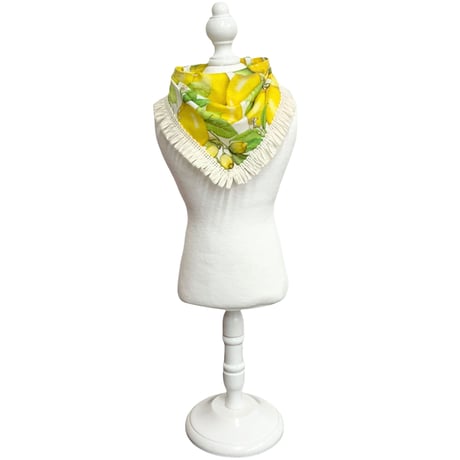 【K−156】レモン柄フリンジ付きスカーフ