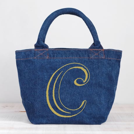 Organic Denim Initial  Tote C / Ginger Beach Inn Original