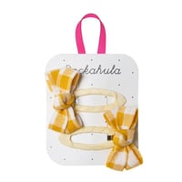 Rockahula kids/Retro Check Twisty Bow Clips-YELLOW