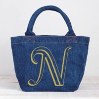 Organic Denim Initial Tote N/ Ginger Beach Inn Original