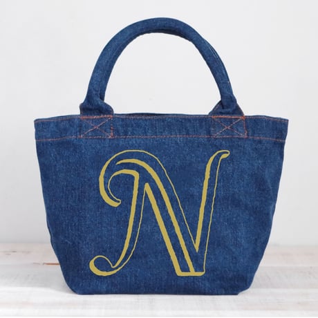 Organic Denim Initial Tote N/ Ginger Beach Inn Original