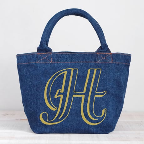 Organic Denim Initial Tote H / Ginger Beach Inn Original