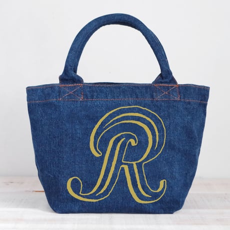 Organic Denim Initial  Tote R / Ginger Beach Inn Original