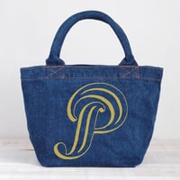 Organic Denim Initial Tote P / Ginger Beach Inn Original