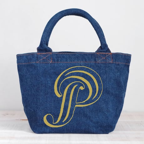 Organic Denim Initial Tote P / Ginger Beach Inn Original