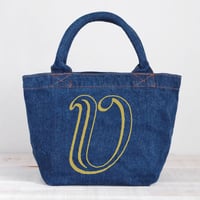 Organic Denim Initial Tote V / Ginger Beach Inn Original