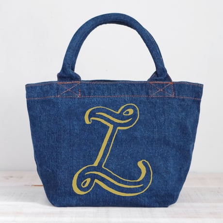 Organic Denim Initial Tote L / Ginger Beach Inn Original