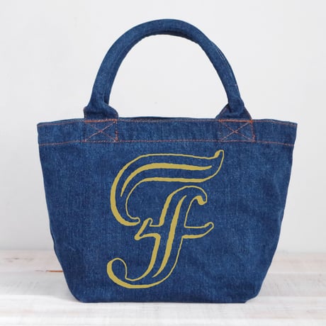Organic Denim Initial Tote F / Ginger Beach Inn Original