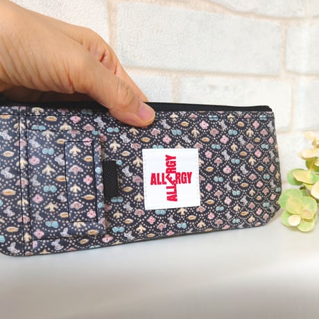 【送料無料】　ひょっこりエピペンポーチ　薄型ペンポーチタイプ〈持ち手無し〉フォレスト・ウェーブ　ブラックラミネート生地【No.20251007】