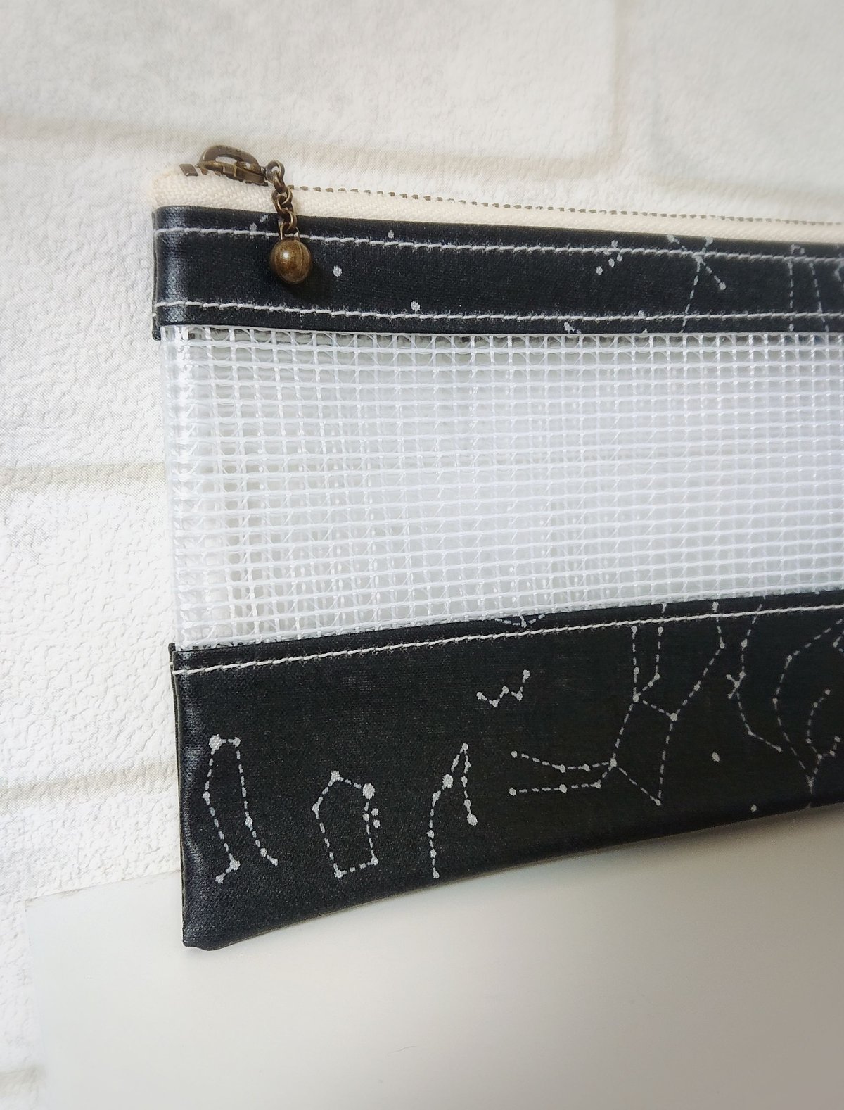 星座柄ラミネート×メッシュビニールの16㎝ファスナーポーチ【No