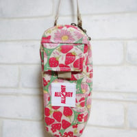 ひょっこりエピペン用ポーチ１本両開きタイプ・イチゴフラワーシャボン柄ラミネート生地（グリーン）ラミネート【No.20230423】