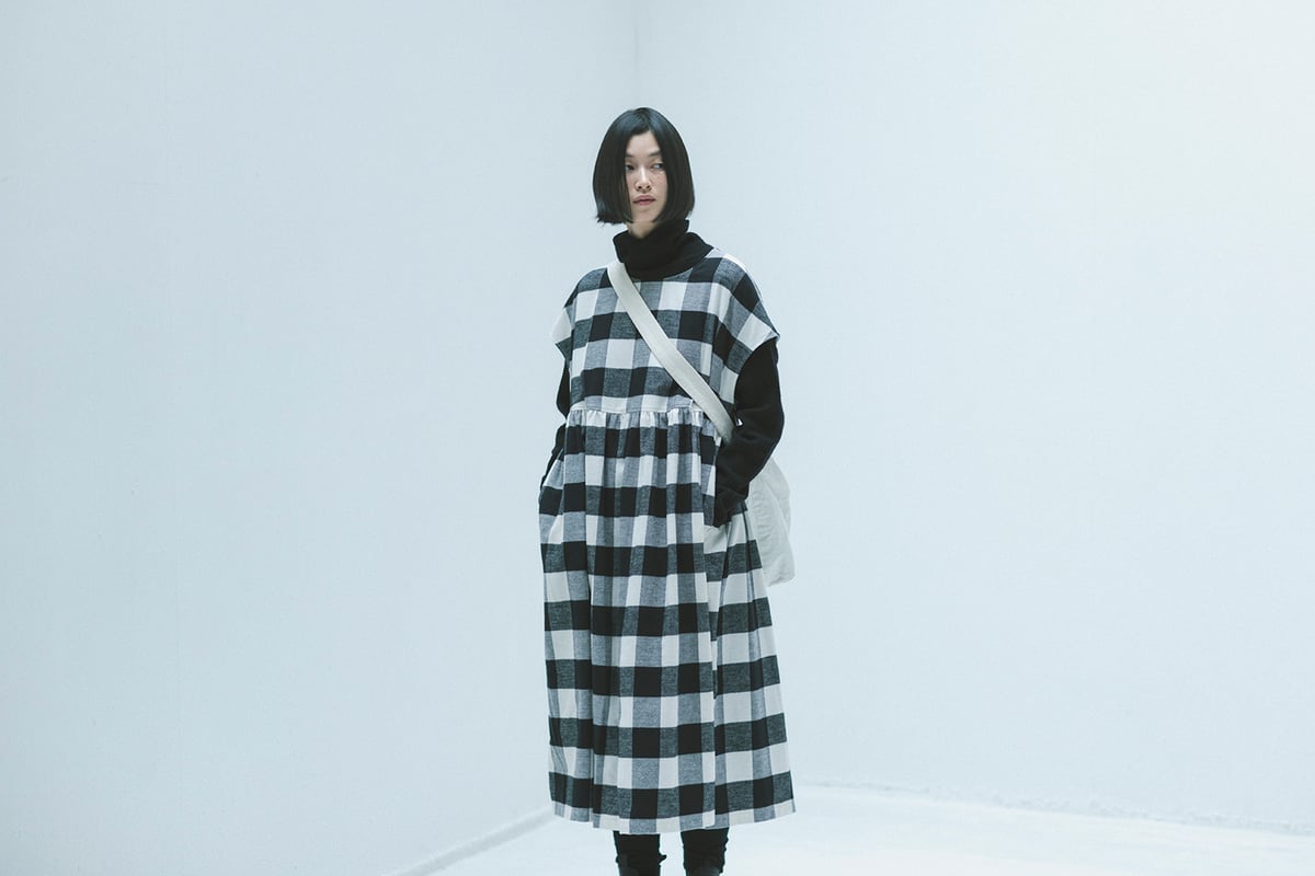 極美品 エムズグレイシー ブロックチェック バイカラー 黒 白 ワンピース L M-［medium］ブロックチェックワンピース Mia / ホワイト×ブラック | days